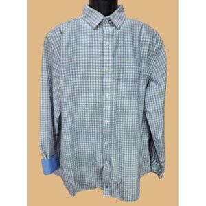 Johnston & Murphy Mens Dress Shirt XL Blue/Brown Plaid